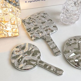 Portable hand mirror medium size square round silver make mirror - square-medium size / 휴대용 손거울 중형 사각형 원형 실버 메이크 거울 - 사각-중형