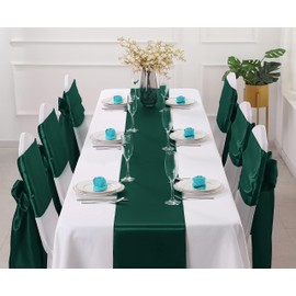 Horbaunal 24 Pack Forest Green Satin Table Runner 12 x 108 Inch, Smooth Table Runners for Wedding Banquets Birthday Party
