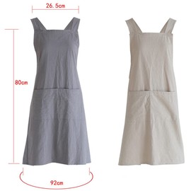 Glorlliant Japanese Style Kitchen Apron Cross Back Apron with Pockets for Work, Gardening, Cooking, Painting, Baking, gray