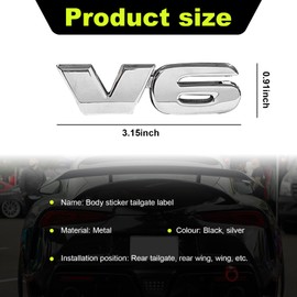 Dickno 2PCS 3D V6 Metal Emblem, Car Fender Side Rear Tailgate Badge Decal Sticker, Self-Adhesive Automotive Decal for Fender Bumper, Universal Vehicle Exterior Decor Accessories (Silver)