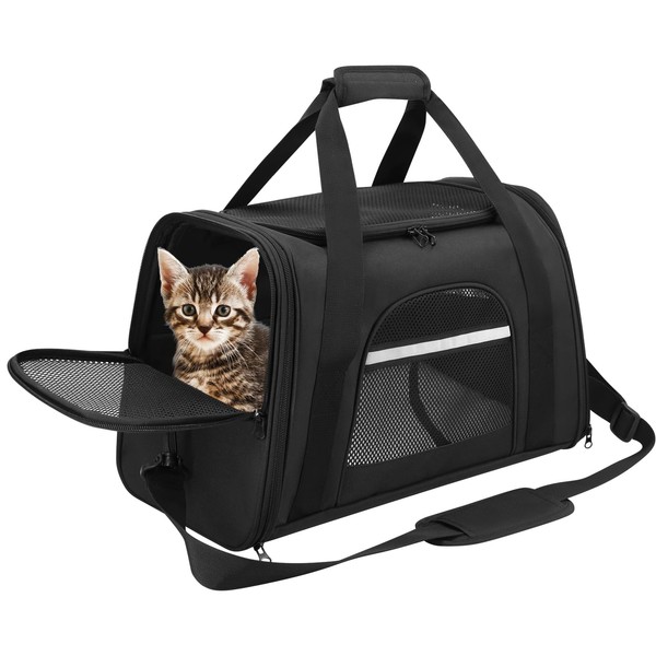 Pet Carrier Airline Approved Pet Carrier Puppy Dog Carriers for Small Dogs, Cat Carriers for Medium Cats Small Cats, Small Pet Carrier Small Dog Carrier Airline Approved Cat Travel Carrier-All Black