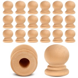 Pinkunn 100 Pcs Wood Finials Dowel Rods Caps 3/4 Inch Tall with 1/4 Inch Hole Unfinished Wood Drawer Knobs Pulls Handles Small Classic Ball Wooden Rods Caps for Crafts, DIY, Cabinet, Furniture, Drawer