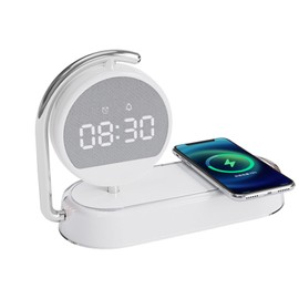 CENSHI Fast Wireless Charging Station with LED Bedside Lamp & Alarm Clock