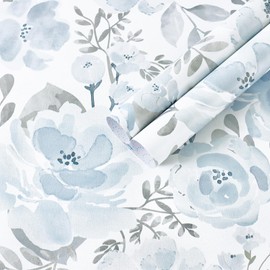 Micpolo Peel and Stick Wallpaper Floral Blue Wall Paper Modern Contact Paper Removable Wallpaper Self-Adhesive for Bathroom Bedroom Kitchen Wall Decor 17.3" x 78.7"