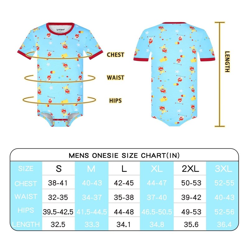 Landofgenie Men's Bodysuit Onesie Pyjamas Short Sleeve Romper for Men