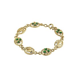 Gold Plated Claddagh and 7 Shamrock Bracelet-Made in Ireland