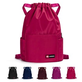 ZOORON Waterproof Drawstring Gym Backpack Bag for Men & Women, Sport Gym Sack Mini Travel Daypack (e-rose)