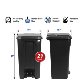 Plexon 27 Gallon Step-On Trash Can/Container, Plastic Dustbin with Lid and Foot Pedal, Hands-Free Disposal, Black