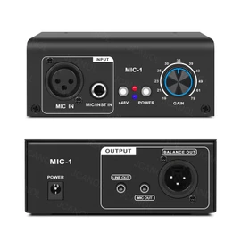 JCANOL MIC-1 Microphone Preamp Mic Gain Booster with 2 Input Max 75db Gain 48V Phantom Power Ultra-Clean Gain for Dynamic and Condenser Mic