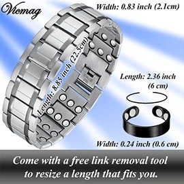 Vicmag Vicmag 3X Magnetic Bracelet for Men Pure Titanium Bracelet 3500 Gauss Ultra Strength Magnets Adjustable Wristband with Adjustment Tool & Gift Box (Silver)
