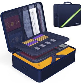 Noiposi Document Organizer with 5200℉ Heat Insulated,Waterproof and Fireproof Document Box,Portable Home Travel Safe Storage Box for Important Documents,File and Birth Certificate，Blue