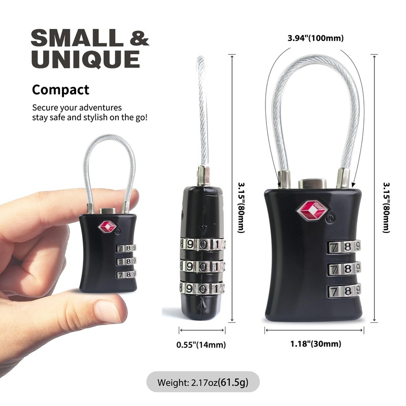 UP Security Suitcase Locks TSA Approved, Small Padlock Combination, TSA
