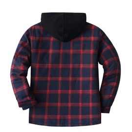 ZENTHACE Men's Thicken Plaid Hooded Flannel Shirt Jacket with Quilted Lined Dark Red XXL