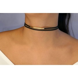 Black Choker Necklaces for Women 90s Red Black Velvet Choker Necklace Thick Thin Black Chocker Gold Tube Heart Circle Choker Necklace Lace Tatto Collar Necklace Goth Choker Jewelry (Style B - gold tube choker)