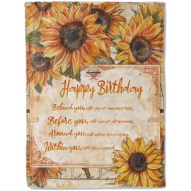 ainori - Manta de regalo de cumpleaños para mujeres y niñas con girasol, manta de franela suave con flor rústica y mensaje inspirador, regalo único para mamá, esposa, hermana, abuela, decoración de