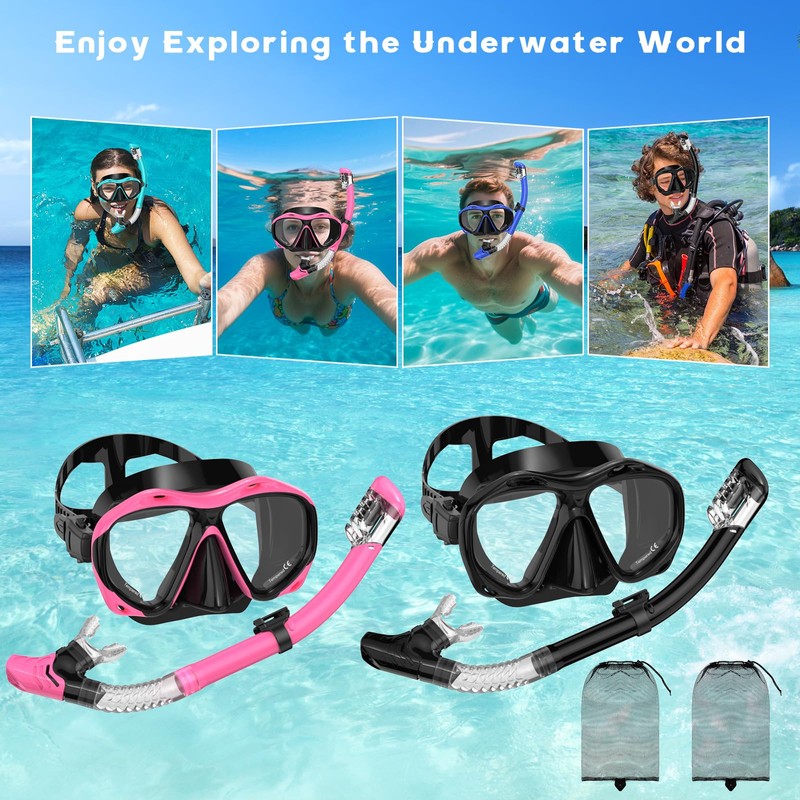 Snorkeling Gear for Adults, Panoramic Wide View Mask Dry Snorkel