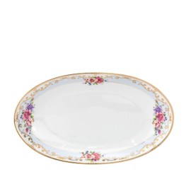 Royalty Porcelain Romantic Bloom Serving Platter Gold Plated10 Inch Oval