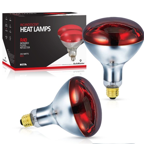 BULBMASTER 250 Watts R40 Red Heat Lamps Outdoor Bulbs for Pets Flood Light Bulb for Chickens Infrared Reflector 250W R40 Incandescent Medium E26 Base 2 Pack