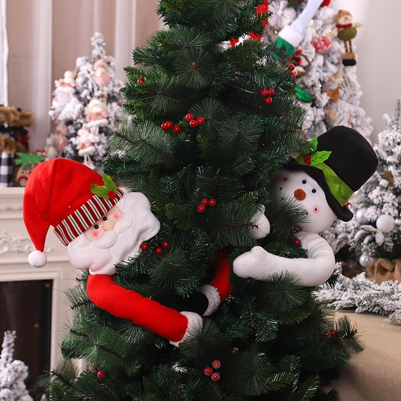 Plush Santa Claus Snowman Topper Hugging Tree Topper for Christmas