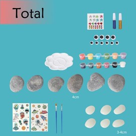 wenrescry 12 Pieces Stones Painting, Glow-in-the-Dark Stones Painting Set for Children and Adults, Creative Craft Set with 12 Colours, Stickers and Glitter Glue for Crafts and Gifts