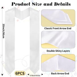 FOIMAS 6pcs Graduation Stoles,70 Inches Plain White Graduation Sash Honor Stole for 2025 Graduation Ceremony Party Girls Women teachers School Classroom Gifts Supplies
