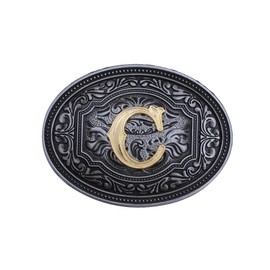 Bolatilt Western Belt Buckle Initial Letters C Cowboy Oval Rodeo Belt Buckle for Men Women Cowboy Cowgirl Vintage Floral Buckle