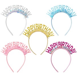 5pcs Happy Birthday Girls Headband Glitter Birthday Crown Birthday Tiara Set Birthday Headband Birthday Party Accessories Hair Accessories for Girls Women
