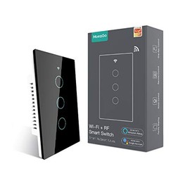 MoesGo Interruptor inteligente 2ª generación WiFi RF433 Smart Touch Wall Single Fire Smart Switch no requiere cable neutro, funciona con Alexa y Google Home, Single Pole 110V Negro 3 Gang