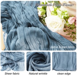8 Pack 10Ft Dusty Blue Cheesecloth Table Runner 35x120 inch Boho Gauze Cheese Cloths Table Runners Long Wrinkled Sheer Romantic Table Runner for Wedding Bridal Shower Birthday Party Table Decor