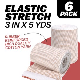 Elastic Bandage Wrap, 3 in x 15 ft Stretch, Hook & Loop Reusable Body Compression Bandage Wrap for Wrists, Elbow, Knees, Ankles & Feet (6)
