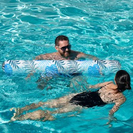 Soulchen 2 Pack Inflatable Pool Noodles Soft Fabric Covered 54'' Large Swim Noodles for Adults Hawaii Tropical Palm Leaves Premium Buoyancy for Pool Swimming Floating Beach Party Decor (Cool-Toned)