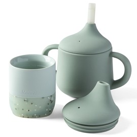 Moonkie Baby Training & Sippy Cup Set | 4 Months+ | Baby-Led Weaning Essential | Gift (Pink Green Cup Set, 2 Pack)