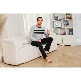 Marvmys Men's Pyjamas Sets Long-Sleeve Pj's Set Soft Loungwear PJ Sleepwear Top and Pant with Pockets Grey-1 M