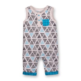 Lamaze Baby Boys' Super Combed Natural Romper, 1 Piece Coverall, Sleeveless Jumpsuit with Below The Knee Shorts, 1 Pack, Black/Blue Triangles, Newborn