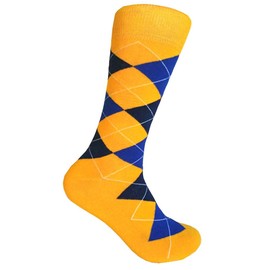 Men's Groomsmen Wedding|Party Events|Gala Collection Gold Yellow/Blue/Navy Argyle Dress socks 10-13