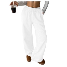 SOLY HUX Girl's Drawstring Waist Baggy Sweatpants Wide Leg Casual Loose Long Pants Pure White 11 Years