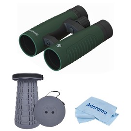 Bushnell 10x42 Excursion Roof Prism Binoculars, Green, Bundle with Telescoping Stool/Chair and Cleaning Cloth