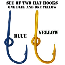 BT Outdoors Custom Colored Eagle Claw Hat Fish Hooks for Cap -Set of Two Hat pins- One Blue and One Yellow Hat Hook Money/Tie Clasp