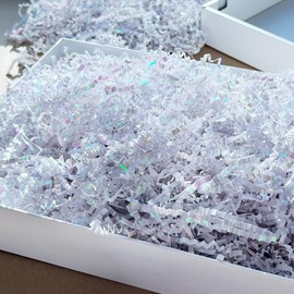2 LB Crinkle Paper Shred Sparkly Diamond White Gift Basket Filler Birthdays Weddings Valentines Day Party Decorations