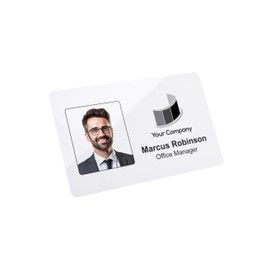 Badgemaster Your Business Logo Horizontal Black Style Photo ID Card Including Lanyard and Card Holder or Reel CR80