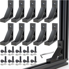 10Sets Black Strong Support Corner Brackets,Heavy Duty Corner Brackets for 2020 Series Aluminum Extrusion Profile with Screws and T-Slot Nuts,53×53