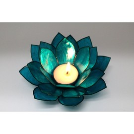 World Buyers Capiz Tea Light Holder, Three Rings of Translucent capiz Shell Petals-Flickering Light Decor Measures 5" Dia (Blue)