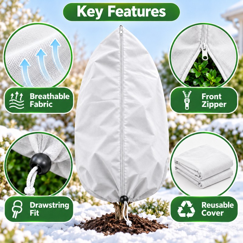 Winter Plant Protection Cover Bag with Zipper & Drawstring –