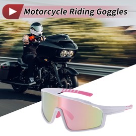 A ABSOPRO 1 Set Motorcycle Riding Goggles Anti-glare Tri-Acetyl Cellulos PC UV400 Outdoor Sports Sunglasses for Motocross Dirt Bike ATV Pink Lens White Frame