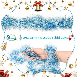 Tinsel Christmas Tree Turquoise & White 4 x 3 m Garland Christmas Tinsel Diameter 9 cm, Shiny Christmas Garlands Fir Garland Christmas Tree Decoration Turquoise Christmas Decoration Garland