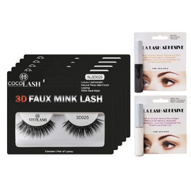 Cocohoney 3D Faux False Mink Eyelashes (5 PAIRS plus 1 ADHESIVE GLUE) DAILY LOOK, Reusable, Ultralight, Durable (3D025 (plus WHITE))