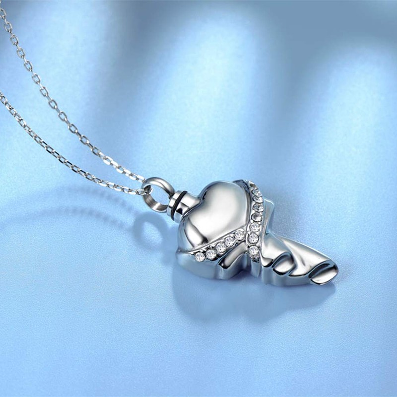 Quiges Stainless Steel Memorial Cremation Urn Pendant Ash Holder Heart