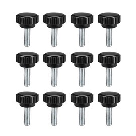 sourcing map M6 x 15mm Metric Male Thread Knurled Clamping Knobs Grip Thumb Screw on Type Plastic Threaded Hand Bolt Knobs Black 12 Pcs