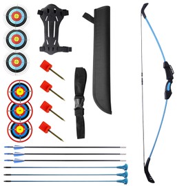 MOYJ Recurve Bow and Arrow Kit Adjustable LBS Easy Carry Sucker Fiberglass Arrow Bow Set Outdoor Beginner Shooting Archery Complete Set Accessories (Blue)