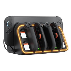 Switch 2 Wall Stand/RGB Lighted World Mount / 4 Joy-Con with Charging Slots / 4 Game Card Storage/Black